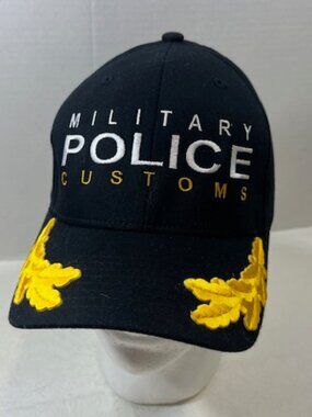 Military Police Customs Flexfit Baseball Hat Embroidered Black Gold Leaves S-M